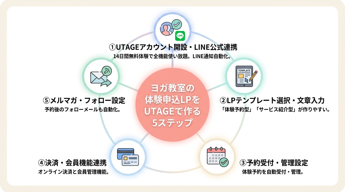 ヨガ教室の体験申込LPをUTAGEで作る5ステップ