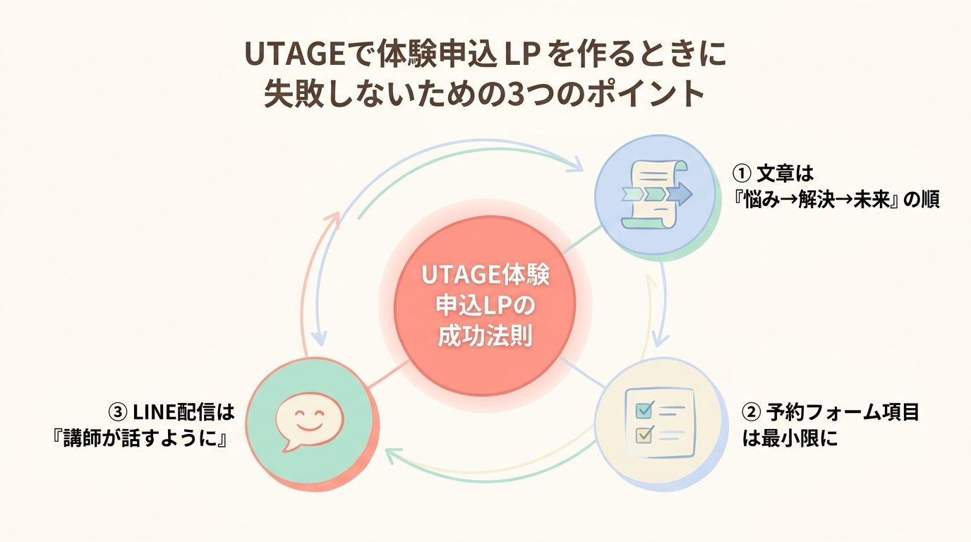 UTAGEで体験申込LPを作るときに失敗しないための3つのポイント