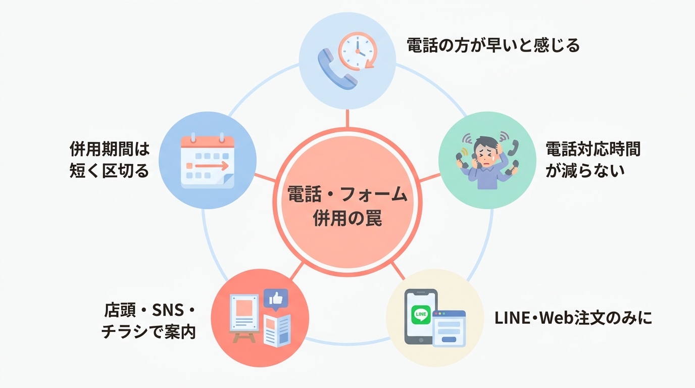 よくある失敗パターン:電話受付を残したまま併用してしまう