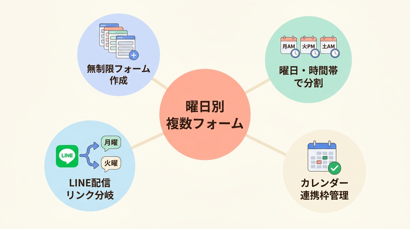 設計ポイント④ 曜日指定予約を「複数フォーム」で対応